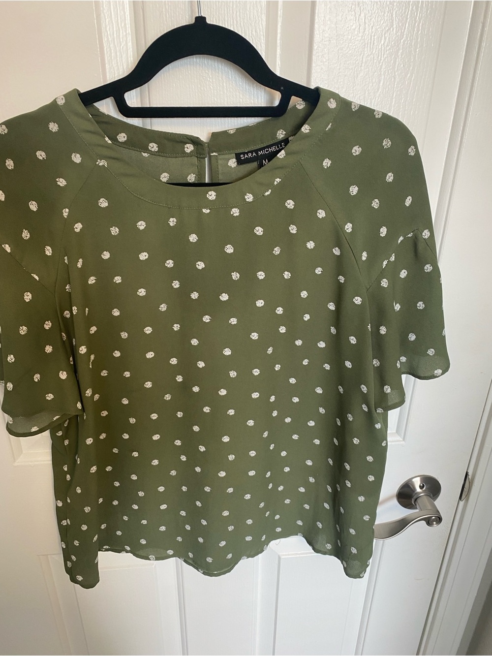 Sara Michelle Olive Green Polka Dot Short Sleeve Blouse